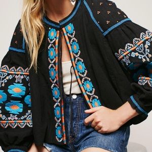 Free People Embroidered Swingy Jacket